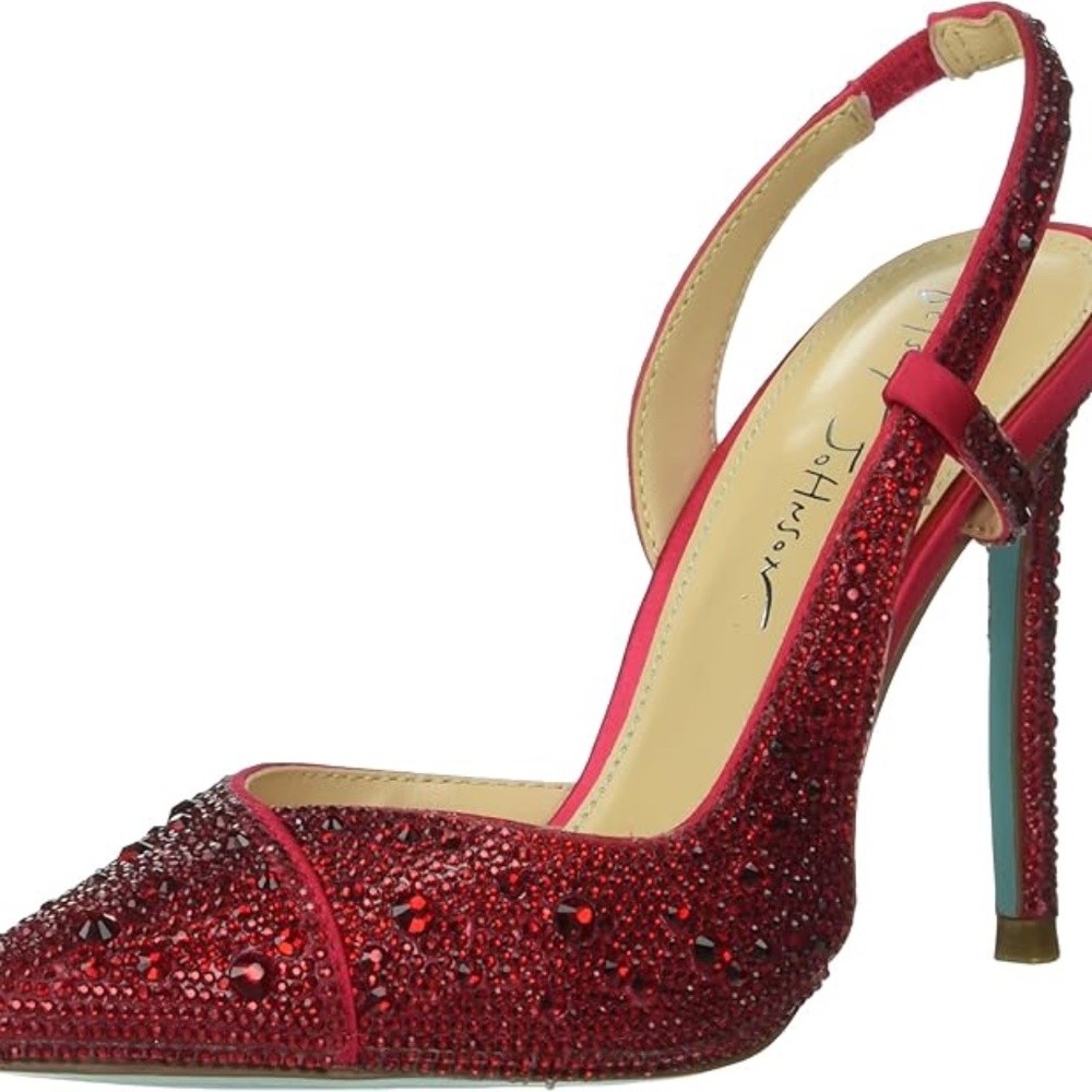 NEW Betsey Johnson Rocky Heels Red Sequins Sling Back 9.5